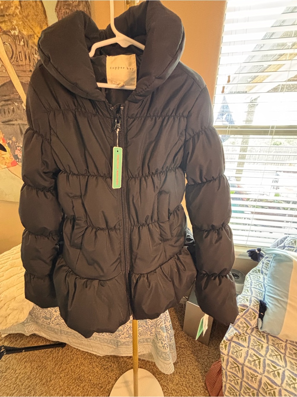 Copper Key Kids Black Puffer Jacket Size 7/8 NWT Pillow Collar Quilted